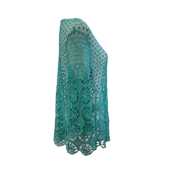 Blue Island Women's Teal Lace Crochet Beach Coverup or Shirt Large / X-Large - Picture 4 of 9